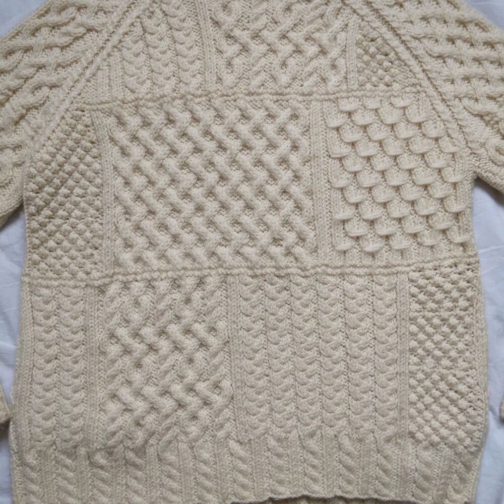 Carraig Donn Fisherman Sweater Cream Cable Knit Wool Ireland Zip Womens Medium - Picture 14 of 14